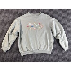 Grandma core Cottagecore Sweatshirt Women's Crew Neck Embroidered Floral